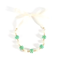 Christmas necklace with green and white swirl beads and cream satin ribbon bow - Striped Candy Style (NK26210-White)