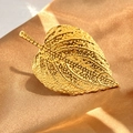 Elegant gold leaf ring in stainless steel with hammered texture and metallic finish - Relief Leaf (JZ-YS444)