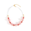 Christmas necklace featuring red and white striped beads with reindeer patterns - Reindeer Pattern Style (NK26220-White)