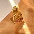 Golden ginkgo leaf stainless steel ring with elegant hammered texture finish - Ginkgo Leaf (JZ-YS545-1)
