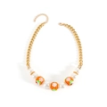 Christmas necklace with gold chain and festive orange beads featuring snowflake patterns - Chunky Chain Pearl Style (NK26250-Orange)