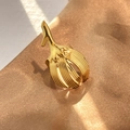 Minimalist gold leaf branch ring in titanium steel with textured stripe details - Bionic Streamline (JZ-YS545-2)