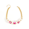 Christmas necklace with gold chain, white pearls and red beads with snowflake pattern - Chunky Chain Pearl Style (NK26250-Pink)