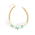 Gold chain necklace with white pearls and blue Christmas snowman beads for women - Chunky Chain Pearl Style (NK26250-Blue)