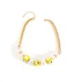 Christmas necklace featuring gold chain with white pearls and yellow snowman beads - Chunky Chain Pearl Style (NK26250-Yellow)