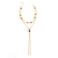 Christmas layered Y-necklace with gold stars and red green white beads pendant - Tassel Star Style (NK26260-2)