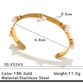 Elegant 18K gold-plated stainless steel open bangle featuring delicate white pearl accents - Pearl Embellished Bangle Gold (SS-YS243)