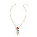 Christmas tree pendant necklace with red, green, and white beads on a gold chain - Christmas Tree Set (NK26270-Yellow)