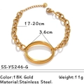 18K vergoldetes Edelstahl-Gliederkettenarmband mit ovalem hohlem Charm-Anhänger - 18K vergoldet / Geometrischer Großer Ovaler Ring Stil (SS-YS246-G)
