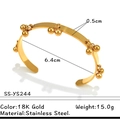 18K gold stainless steel cuff bracelet with shaking metal beads and size dimensions - Round Drop Pendant Bangle Gold (SS-YS244)