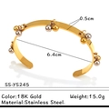 18K Gold Stainless Steel Cuff Bangle with Swinging Gold and Silver Bead Charms - Gold Silver Beaded Bangle Gold (SS-YS245)