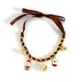 Christmas necklace with gold chain, brown ribbon and Santa Claus charms pendant - Ribbon Christmas Style (NK26280-Brown)