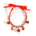 Christmas necklace with red ribbon gold chain and festive charms like tree and star - Ribbon Christmas Style (NK26280-Red)