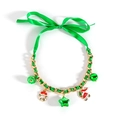 Christmas pet collar with green ribbon gold chain and Santa festive charms - Ribbon Christmas Style (NK26280-Green)