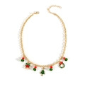 Christmas necklace with gold chain and festive tree, bell, and wreath charms - Enamel Tree Bell (NK26310-Green)