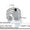 Anello aperto multistrato in acciaio inossidabile con perline nere e ciondolo tondo - Etichetta Rotonda Argento Multistrato (JZ-YS634-S)