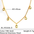 Collana in acciaio inossidabile placcato oro 18K con cinque zirconi verde smeraldo - Stile Cinque Strass Rettangolari Verdi (XL-YS326-2)
