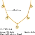 Collana in acciaio inossidabile oro 18K con ciondoli a fiore e zircone smeraldo - Stile Fiore a Cinque Petali con Pietra Verde (XL-YS326-3)