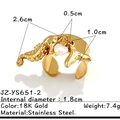 Gold stainless steel seahorse ring with a dangling heart-shaped pearl pendant - Seahorse Heart Pearl Gold (JZ-YS651-2)