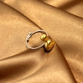 Minimalistischer Edelstahlring mit Silberband und goldenen Herz-Kugel-Akzenten - Herz Farbblock Ring (JZ-YS546-4)