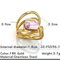 Anello in acciaio inossidabile placcato oro 18K con zircone viola e fascia intrecciata - Pietra Rettangolare Rosa Viola (JZ-YS596-1)