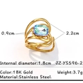 Anello in acciaio inossidabile placcato oro 18K con pietra rettangolare verde acqua - Pietra Rettangolare Blu Verde (JZ-YS596-2)