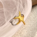 Bague réglable en argent avec charm étoile de mer dorée 3D et finition polie - Réglable / Style d'étoile de mer dorée tridimensionnelle (JZ-YS478-J) / Bicolore (Or et Argent)