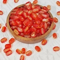 Macro view of rectangular red glass beads with gold foil in a wooden bowl for DIY jewelry - Red Yellow (K35)