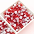 Close-up of red and white crackle glass beads in a white organizer tray for DIY crafts - Semi-White Red Crackle (E31#)