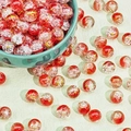 Detail of red and white cracked glass beads with gold wire inside for DIY jewelry - Red & White Silk Crackle (H207#)