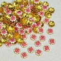 Detail of plum blossom enamel flower beads in gold finish for DIY jewelry making - 7mm / Dark Pink (P295)