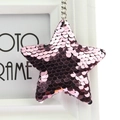 Pink sequin star keychain with reflective metallic chain for bags or car decor - Star (Light Pink)