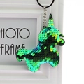 Green and blue flip sequin unicorn keychain with silver metal ring and chain - Unicorn (Green)