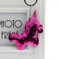 Hot pink sequin unicorn keychain with metallic reflection and silver swivel clasp - Unicorn (Rose Red)