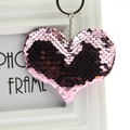 Pink and purple reversible sequin heart keychain with silver metal ring and chain - Heart (Light Pink)