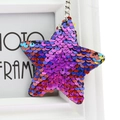 Star-shaped keychain with purple and blue flip sequins on a silver metal chain - Star (Multicolor)