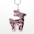 Pink sequin animal silhouette keychain charm with reflective finish and silver metal ring - Deer (Light Pink)