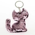 Pink sequin cat keychain accessory with reflective metallic finish and silver ring - Cat (Light Pink)