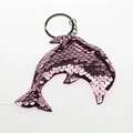 Sparkling pink dolphin sequin keychain with shiny silver metal ring attachment - Dolphin (Light Pink)