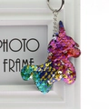 Rainbow sequin unicorn keychain with silver metal ring and colorful gradient finish - Unicorn (Multicolor)