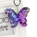 Sparkly butterfly sequin keychain with vibrant rainbow colors and metal ring clasp - Butterfly (Multicolor)