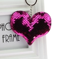 Sparkly heart shaped sequin keychain in rose red with silver metal ring and chain - Heart (Rose Red)