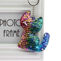 Rainbow sequin cat keychain with silver metal ring for bags and automotive keys - Cat (Multicolor)