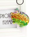 Rainbow reversible sequin pig keychain with metal chain and black plastic hook - Pig (Multicolor)