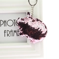 Pink sequin pig shaped keychain with reflective metallic finish and silver chain - Pig (Light Pink)