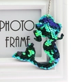 Sparkly mermaid sequin keychain with green and purple reversible scales and metal chain - Mermaid (Green)