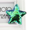 Star-shaped keychain with green and purple gradient sequins and silver metal chain - Star (Green)