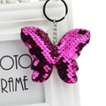 Fuchsia sequin butterfly keychain with silver ring for bags and accessories - Butterfly (Rose Red)