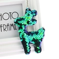 Blue-green gradient sequin reindeer keychain with shiny silver metal chain for bags - Deer (Green)