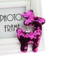 Sparkly purple sequin animal-shaped keychain with silver metal link for bag decoration - Deer (Rose Red)